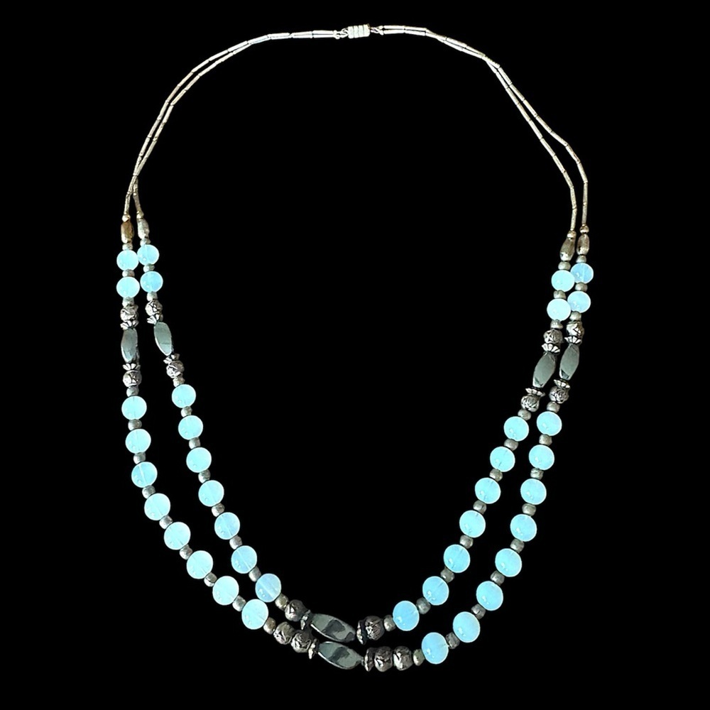 Vintage Moonstone & Hematite Double Strand Beaded Necklace